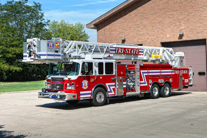 Tri-State Fire protection District fire trucks apparatus Smeal tower ladder